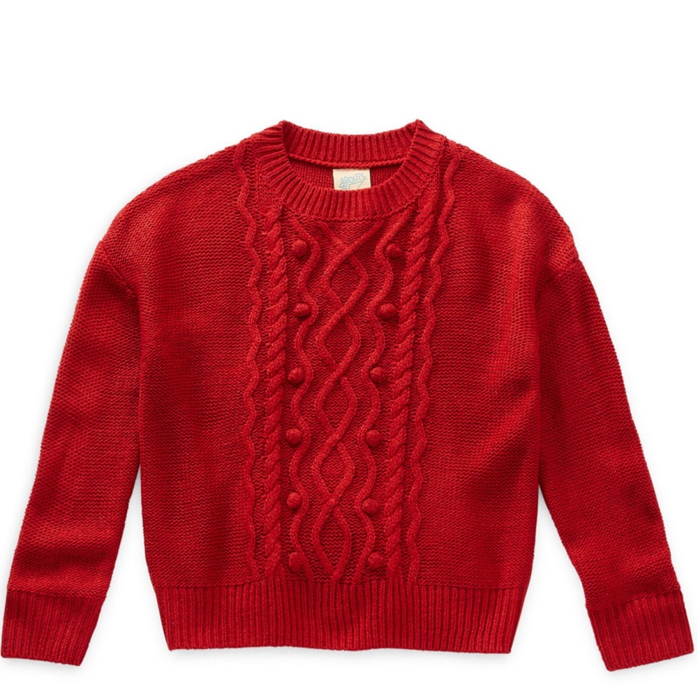 Thereabouts Little Big Girls Round Neck Long Sleeve Pullover Sweater - Rumba Red